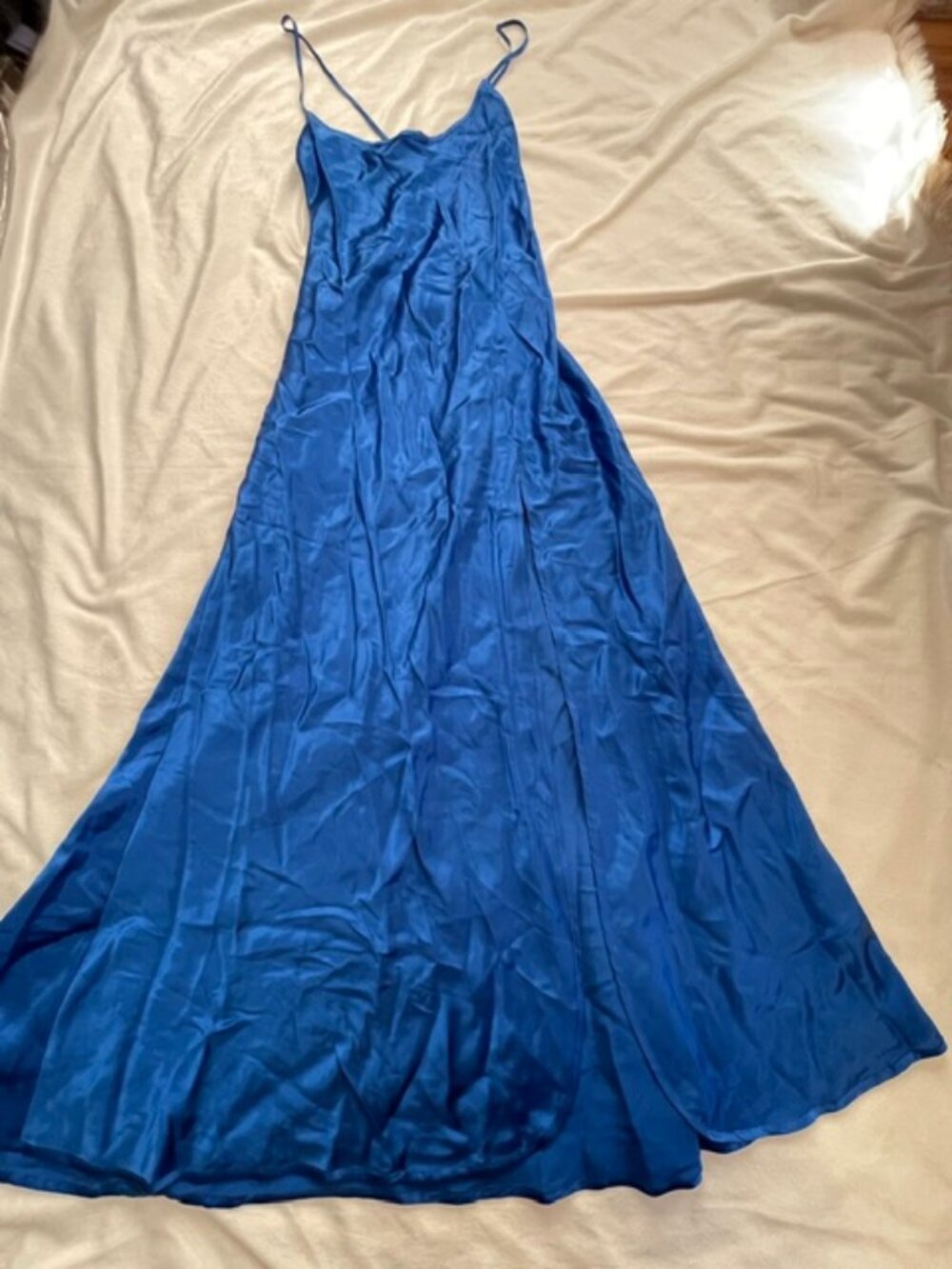 Vintage Victoria's Secret Women's Open Back 100% Silk Maxi Slip Dress, Blue, S